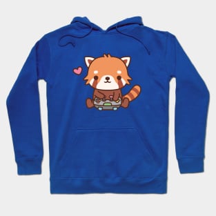 Cute Gamer Red Panda Playing Video Games Hoodie